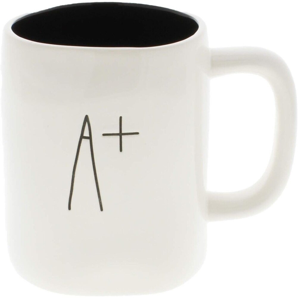 NEW Rae Dunn  A+ Ceramic Coffee Mug Black Interior Employee gift Grades 16OZ